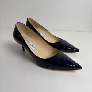 Jimmy Choo Navy Pointed Toe Pumps Kitten Heel Patent Leather Size 39