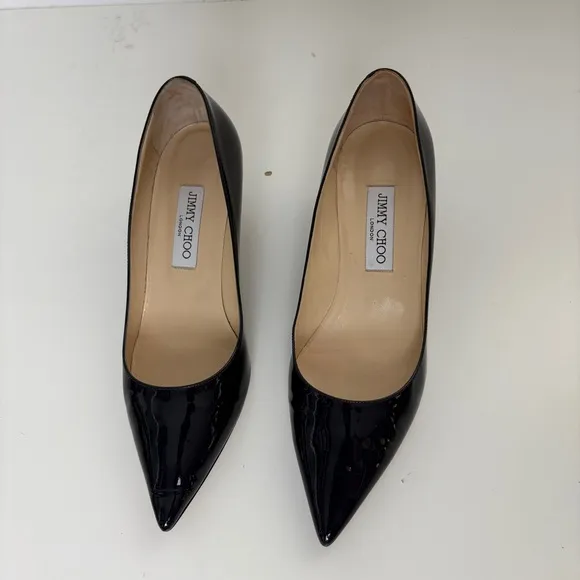 Jimmy Choo Navy Pointed Toe Pumps Kitten Heel Patent Leather Size 39