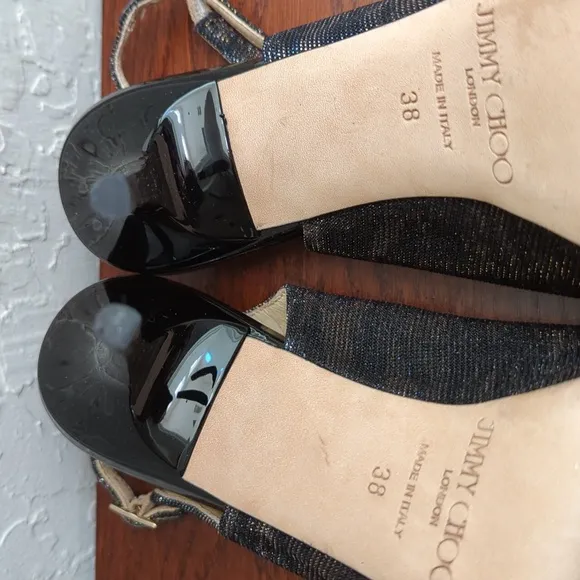 Jimmy Choo Nova 100 Copper Metallic Fabric Peep Toe Ankle Strap Heels Size 7.5
