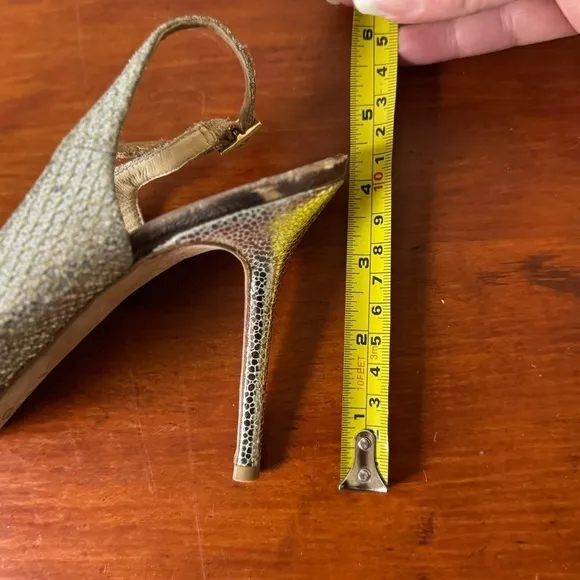 Jimmy Choo Nova Champagne Gold Glitter Slingback Peep Toe Heels 38 1/2