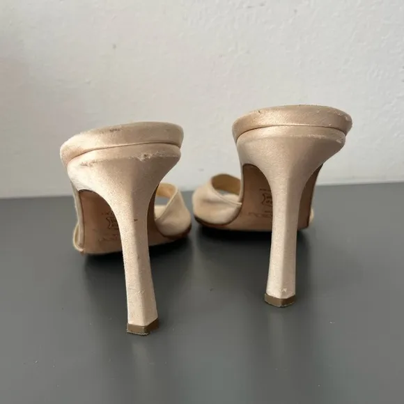 JIMMY CHOO Nude Satin Mules With Rhinestones Size 40