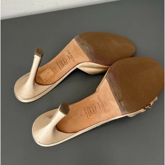 JIMMY CHOO Nude Satin Mules With Rhinestones Size 40