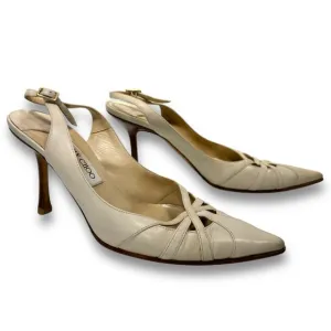 Jimmy Choo Off White Leather Pointed Toe Slingback Heels Made in Italy Size 39
