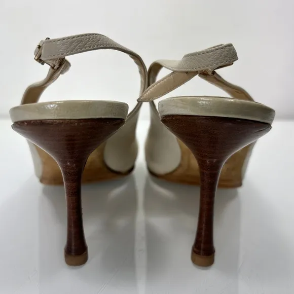 Jimmy Choo Off White Leather Pointed Toe Slingback Heels Made in Italy Size 39