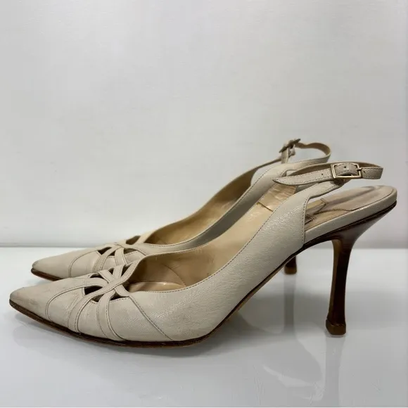 Jimmy Choo Off White Leather Pointed Toe Slingback Heels Made in Italy Size 39