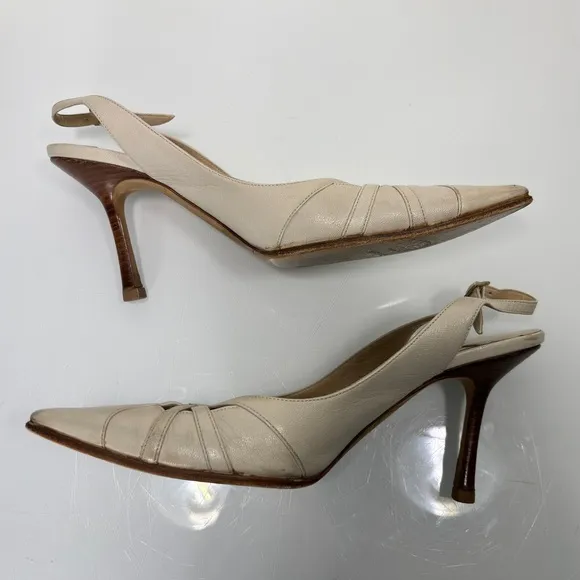 Jimmy Choo Off White Leather Pointed Toe Slingback Heels Made in Italy Size 39