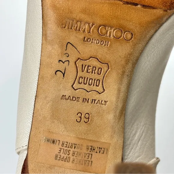 Jimmy Choo Off White Leather Pointed Toe Slingback Heels Made in Italy Size 39