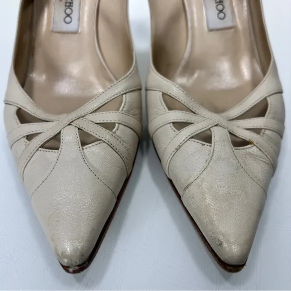 Jimmy Choo Off White Leather Pointed Toe Slingback Heels Made in Italy Size 39