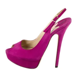 Jimmy Choo Slingback Suede Platform Heels Pumps 38.5 Pink Purple