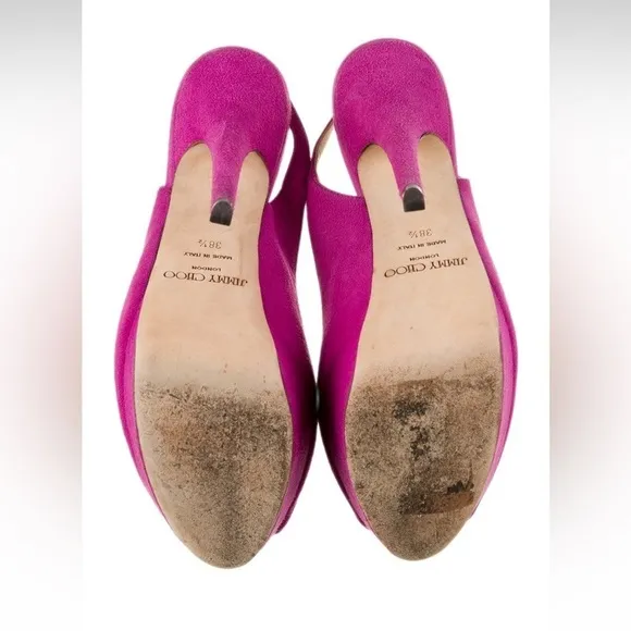 Jimmy Choo Slingback Suede Platform Heels Pumps 38.5 Pink Purple