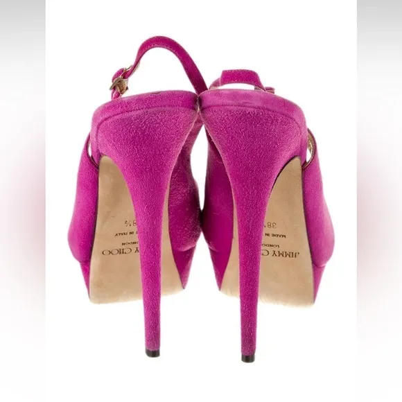 Jimmy Choo Slingback Suede Platform Heels Pumps 38.5 Pink Purple