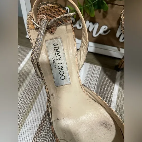 Jimmy Choo Snakeskin Slingback Pumps Cream/Gray Size 40 Pointed Toe Heels