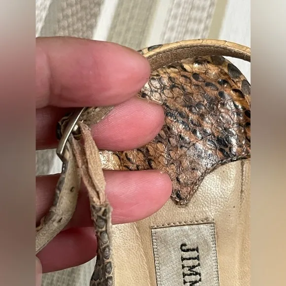 Jimmy Choo Snakeskin Slingback Pumps Cream/Gray Size 40 Pointed Toe Heels