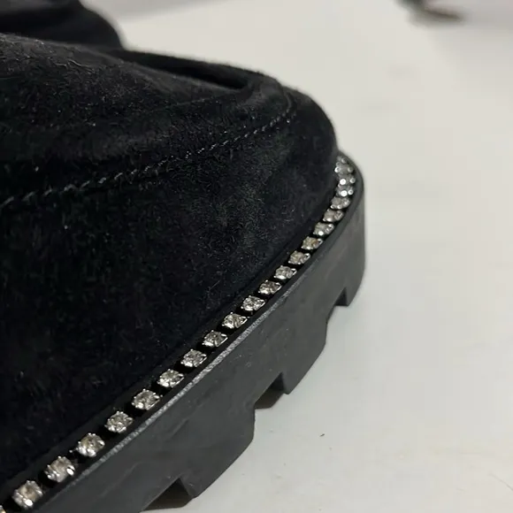 JIMMY CHOO Suede Shearling Ronnie Flat Mules 37 Slip-On Loafers with Fur Lining