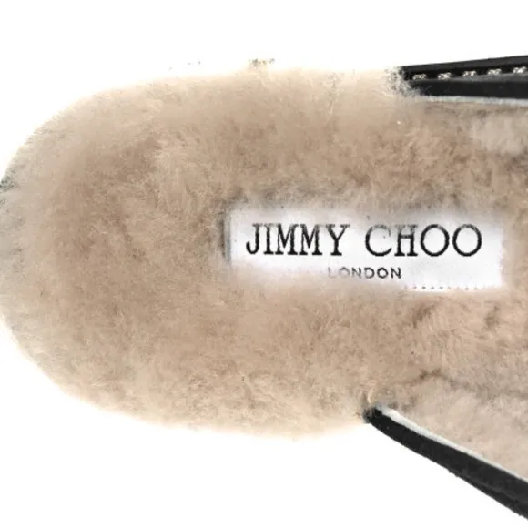 JIMMY CHOO Suede Shearling Ronnie Flat Mules 37 Slip-On Loafers with Fur Lining