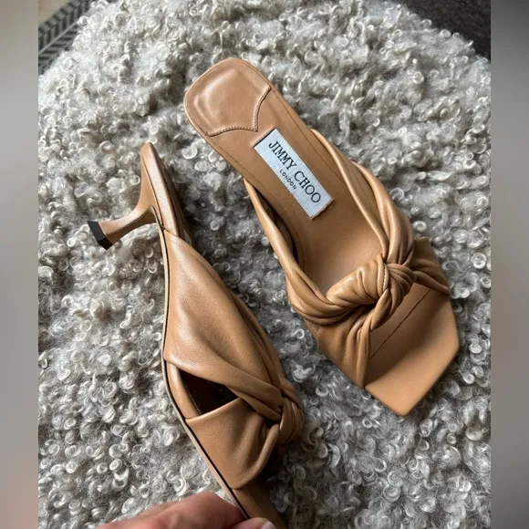 Jimmy Choo Tan Avenue 50 kitten heel mule