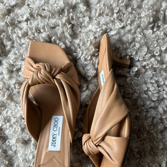 Jimmy Choo Tan Avenue 50 kitten heel mule