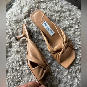 Jimmy Choo Tan Avenue 50 kitten heel mule