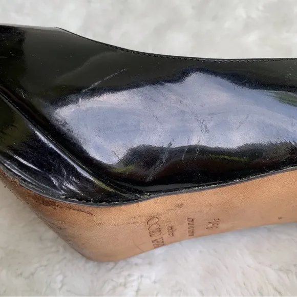 Jimmy Choo Women's Black Patent Leather Slingback Heels Size 39.5