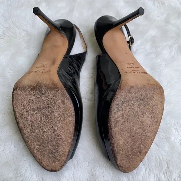 Jimmy Choo Women's Black Patent Leather Slingback Heels Size 39.5