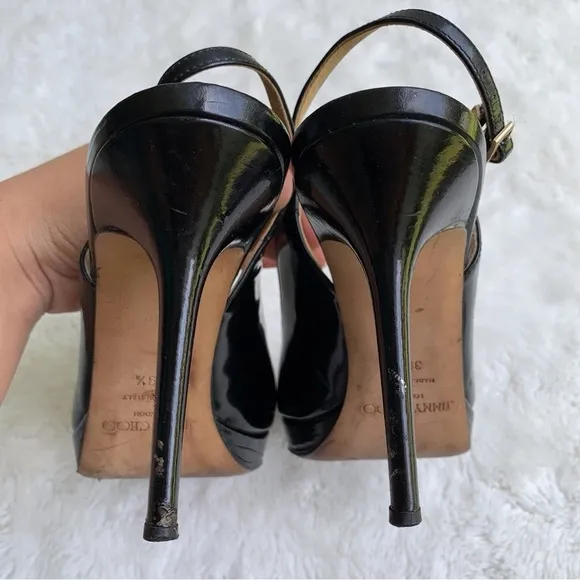 Jimmy Choo Women's Black Patent Leather Slingback Heels Size 39.5