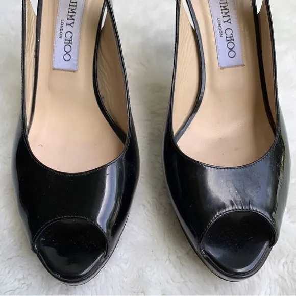 Jimmy Choo Women's Black Patent Leather Slingback Heels Size 39.5