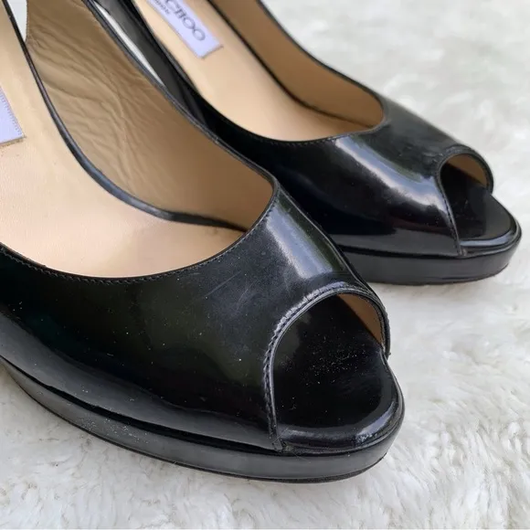 Jimmy Choo Women's Black Patent Leather Slingback Heels Size 39.5