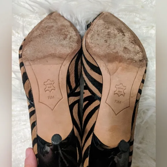 Joan &amp; David Leather, Horse Hair Tiger Striped Pointy Toe Kitten Heels sz 7.5