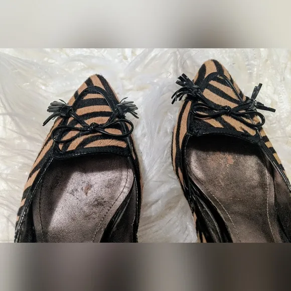 Joan &amp; David Leather, Horse Hair Tiger Striped Pointy Toe Kitten Heels sz 7.5