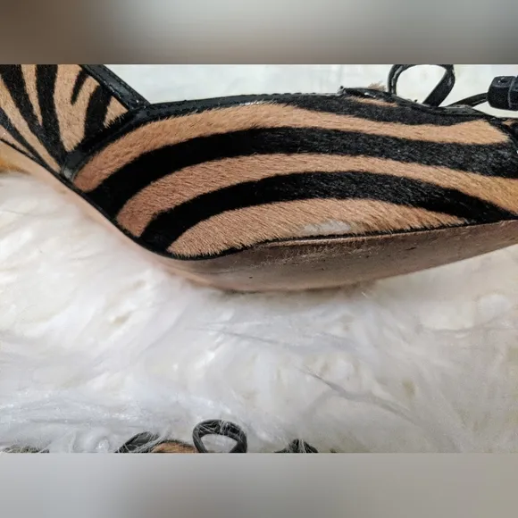Joan &amp; David Leather, Horse Hair Tiger Striped Pointy Toe Kitten Heels sz 7.5