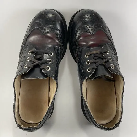 John Fluevog Two Tone Oxfords Womens Size 6 Black Burgundy Leather Lace Up