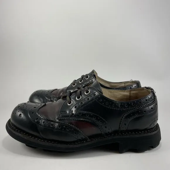 John Fluevog Two Tone Oxfords Womens Size 6 Black Burgundy Leather Lace Up