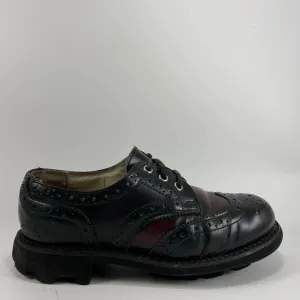 John Fluevog Two Tone Oxfords Womens Size 6 Black Burgundy Leather Lace Up