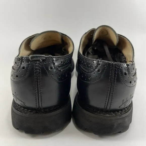 John Fluevog Two Tone Oxfords Womens Size 6 Black Burgundy Leather Lace Up