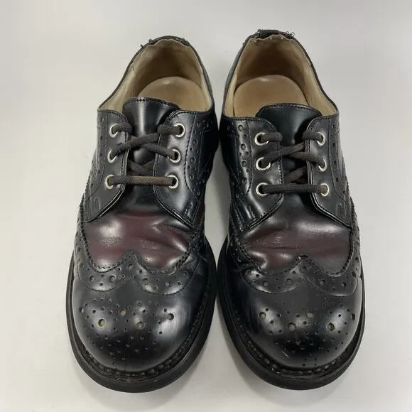 John Fluevog Two Tone Oxfords Womens Size 6 Black Burgundy Leather Lace Up