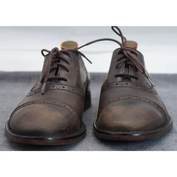 John Varvatos USA Distressed Brown Cap Toe Oxfords Shoes Mens 11