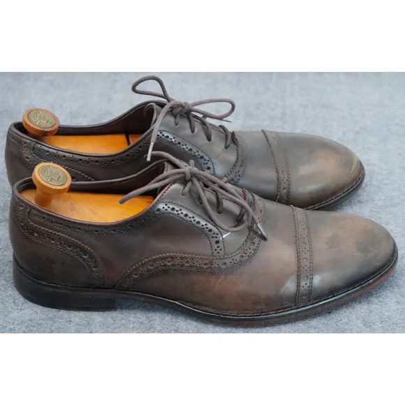 John Varvatos USA Distressed Brown Cap Toe Oxfords Shoes Mens 11