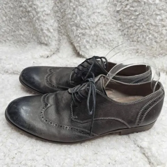 John Varvatos USA Gray Distressed Leather‎ Wingtip Oxfords Mens sz 10.5