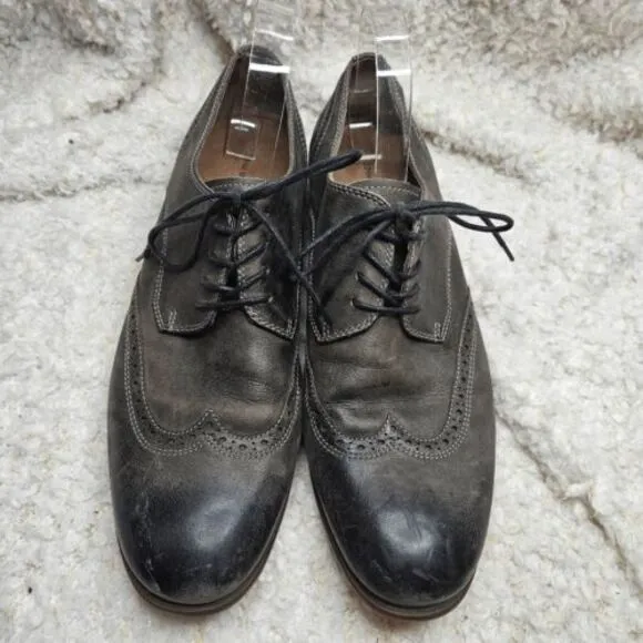 John Varvatos USA Gray Distressed Leather‎ Wingtip Oxfords Mens sz 10.5