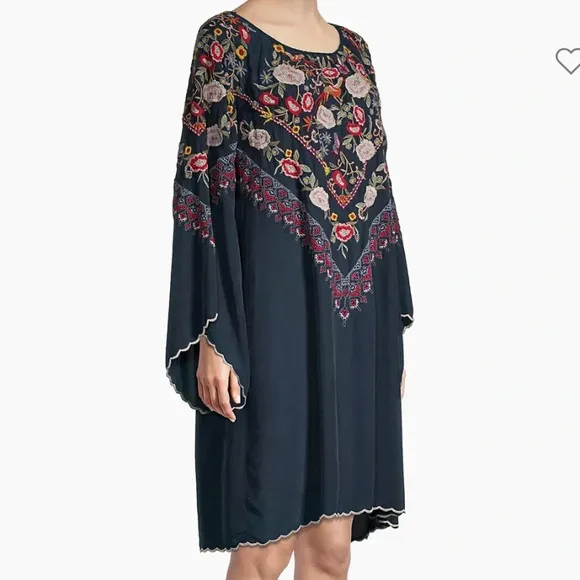 Johnny Was Maryam Embroidered Blue Birds &amp; Butterfly Tunic Dress. Small.
