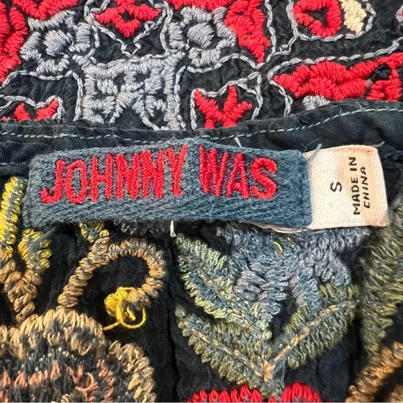 Johnny Was Maryam Embroidered Blue Birds &amp; Butterfly Tunic Dress. Small.