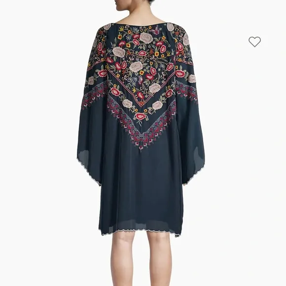 Johnny Was Maryam Embroidered Blue Birds &amp; Butterfly Tunic Dress. Small.