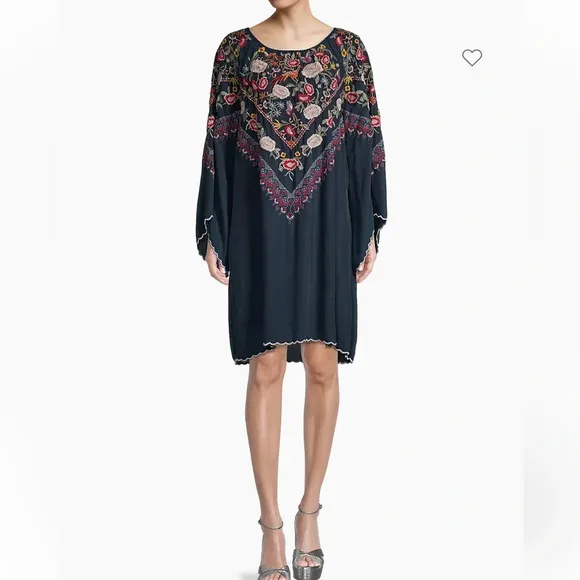 Johnny Was Maryam Embroidered Blue Birds &amp; Butterfly Tunic Dress. Small.