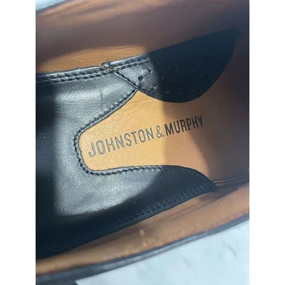Johnston &amp; Murphy 020-5661 Black Leather Apron Toe Dress Oxfords Mens Size 9.5