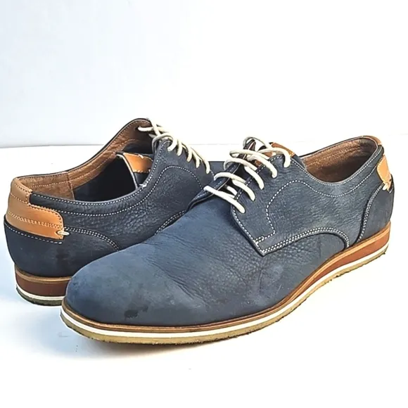 Johnston &amp; Murphy Ashby Plain Toe Navy Blue Nubuck Leather Lace Up Oxford Shoe