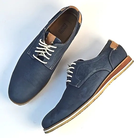 Johnston &amp; Murphy Ashby Plain Toe Navy Blue Nubuck Leather Lace Up Oxford Shoe