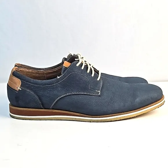 Johnston &amp; Murphy Ashby Plain Toe Navy Blue Nubuck Leather Lace Up Oxford Shoe