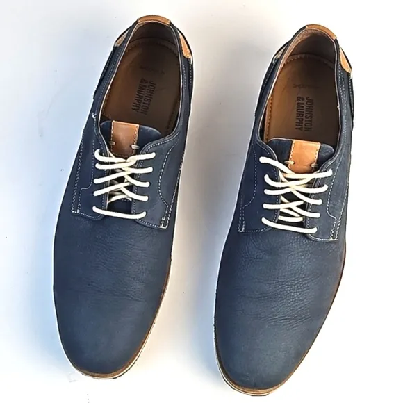 Johnston &amp; Murphy Ashby Plain Toe Navy Blue Nubuck Leather Lace Up Oxford Shoe
