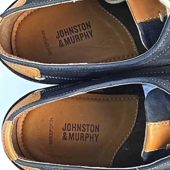 Johnston &amp; Murphy Ashby Plain Toe Navy Blue Nubuck Leather Lace Up Oxford Shoe