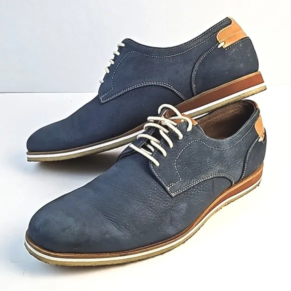 Johnston &amp; Murphy Ashby Plain Toe Navy Blue Nubuck Leather Lace Up Oxford Shoe